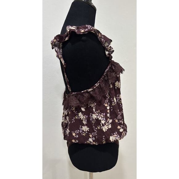 - Free People Take It Away Floral Lace Bodysuit Size S NWOT Chocolate Merlot - Picture 3 of 6